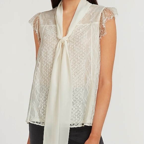 Express Tops - 🆕EXPRESS Ivory Tie Neck Lace Top - Size: S